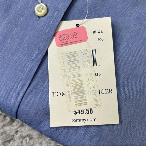 Tommy Hilfiger Shirt Mens 17.5 Neck Button Up Dress Office Work Business Meeting - Picture 4 of 4